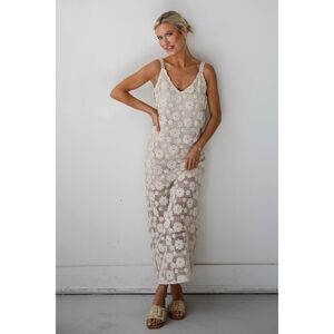 Böheme Floral Crochet Knit Midi Tank Dress Beige Size XL
